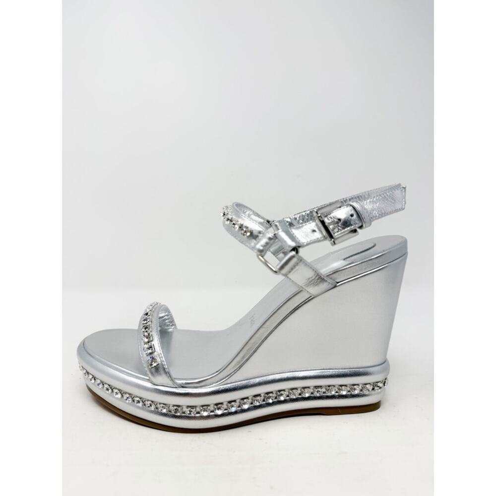 Christian Louboutin Pyrastrass Silver Crystal Wedge Sandals Womens Size EU 39 - Picture 9 of 13